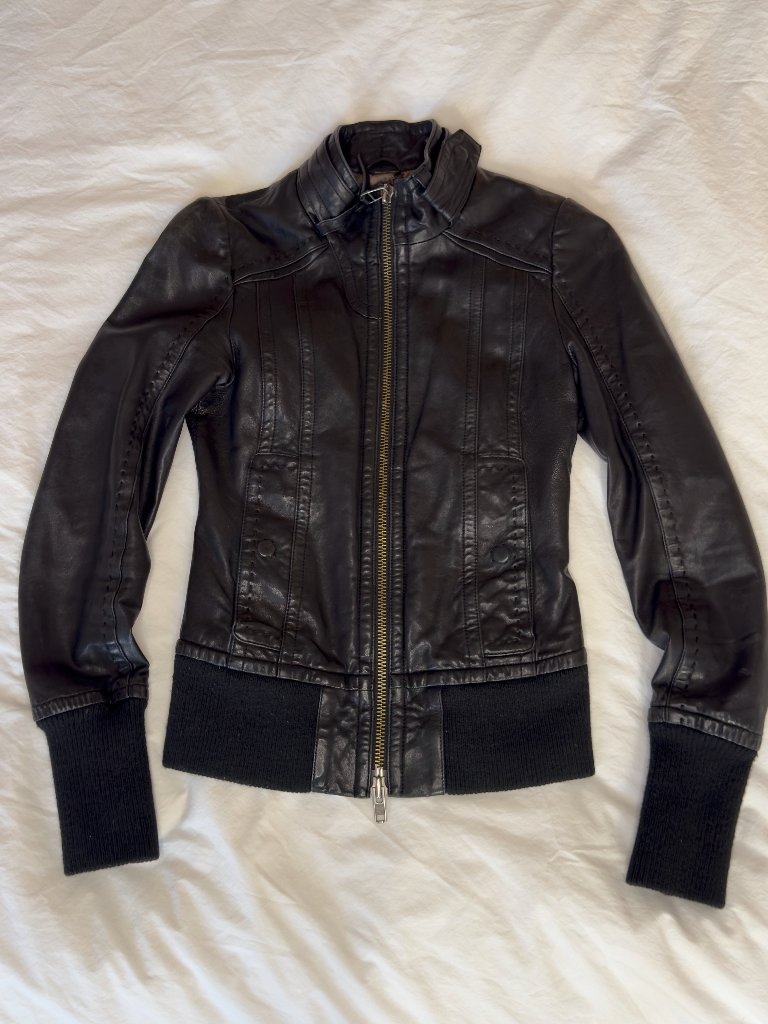Vintage Mackage X Aritzia Black Leather Moto Bomber Jacket Xxs — image 2 of 8